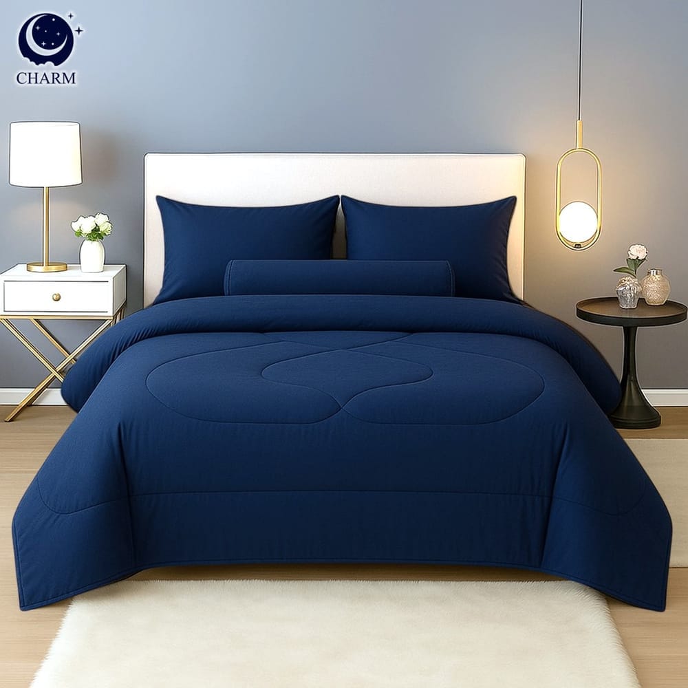 ชุดผ้าปูที่นอน 6 ฟุต 6 ชิ้น CHARM สี NAVY BLUE คอลเลคชั่น CLASSIC_6